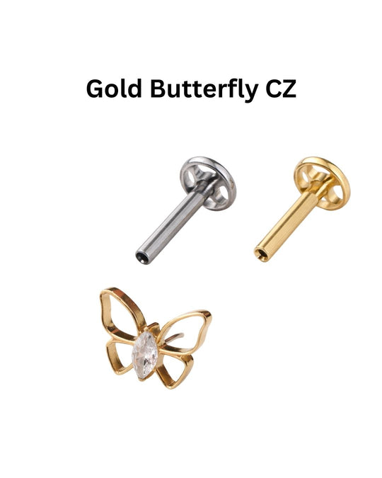 Titanium Labret Butterfly Earring with CZ Marquise Stone