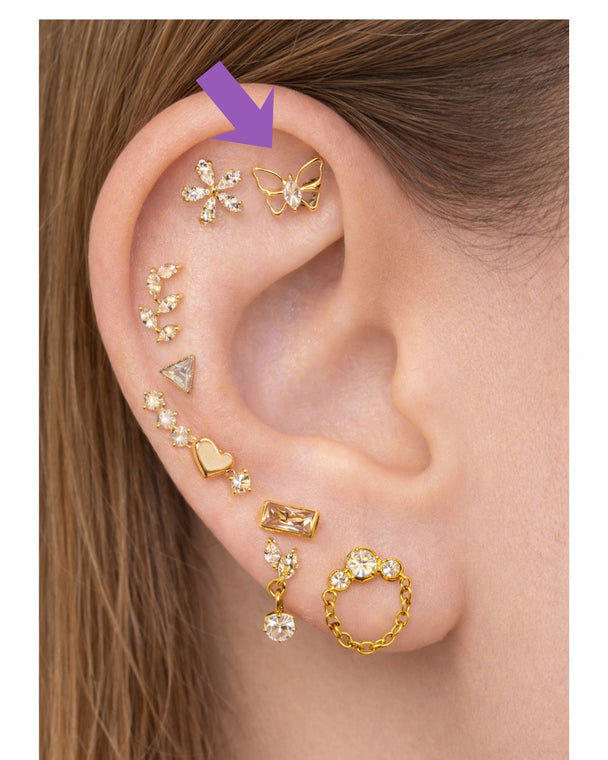 Titanium Labret Butterfly Earring with CZ Marquise Stone