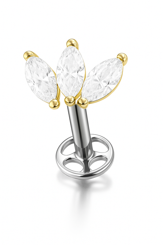 Lotus Titanium f136 with 14k gold plated. Implant-grade HydroBreath™ Labret