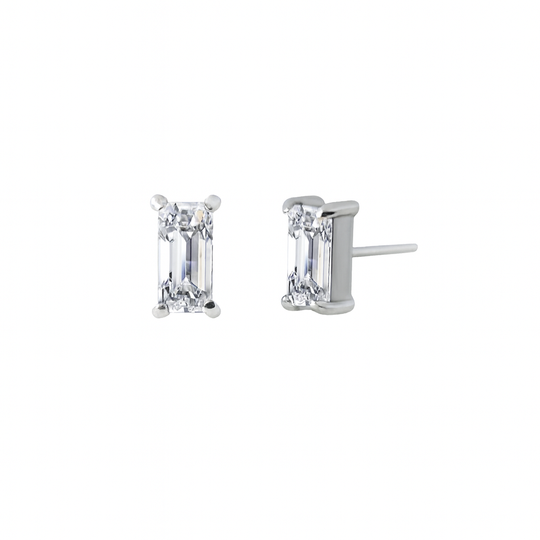 Rectangle 6mm CZ Threadless Titanium Flat Back Earring (2 labrets included)