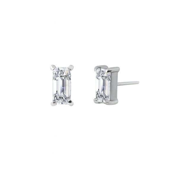 Rectangle 6mm CZ Threadless Titanium Flat Back Earring (2 labrets included)